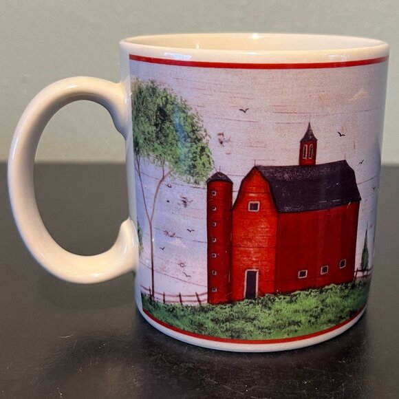 Vintage Warren Kimble Red Barn Coffee Mug ~ Folk Art ~ Sakura ~ Americana ~ 1998 - Picture 2 of 9